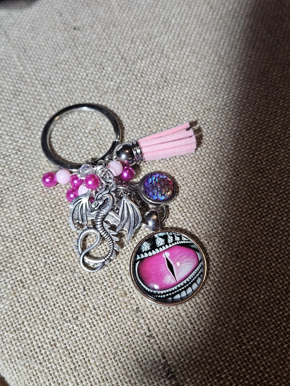 Pink Dragon Eye Charm Keychain with Tassel